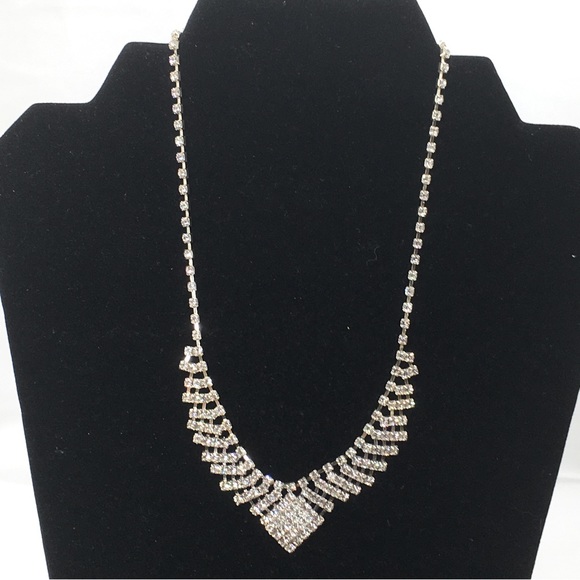 Jessica McClintock, Rhinestone Necklace And Earring Set, Silver, Studs, NOC - Picture 7 of 7